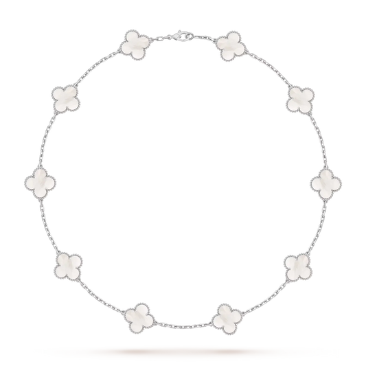 [Limara]CLASSIC LUCKY 10-MOTIF CLOVER NECKLACE WHITE GOLD COLLECTION