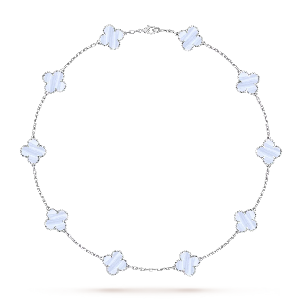 [Limara]CLASSIC LUCKY 10-MOTIF CLOVER NECKLACE WHITE GOLD COLLECTION