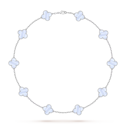 [Limara]CLASSIC LUCKY 10-MOTIF CLOVER NECKLACE WHITE GOLD COLLECTION