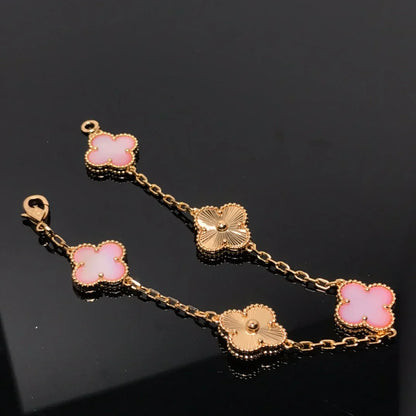 [Limara]LUCKY CLOVER 5-MOTIF BRACELET - PINK MOTHER-OF-PEARL COLLECTION