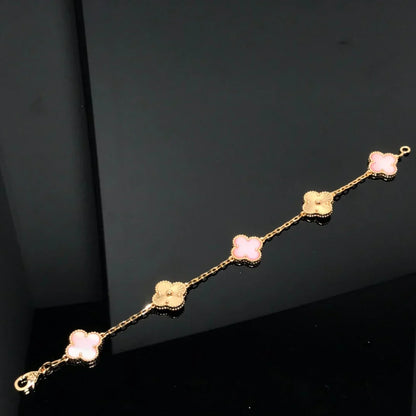 [Limara]LUCKY CLOVER 5-MOTIF BRACELET - PINK MOTHER-OF-PEARL COLLECTION