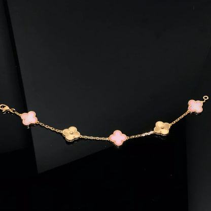 [Limara]LUCKY CLOVER 5-MOTIF BRACELET - PINK MOTHER-OF-PEARL COLLECTION