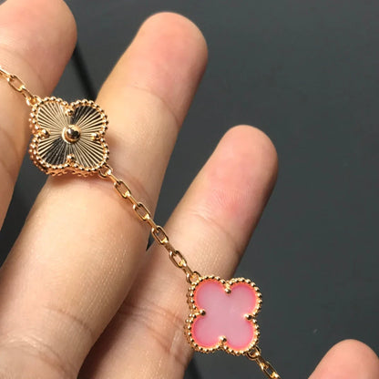 [Limara]LUCKY CLOVER 5-MOTIF BRACELET - PINK MOTHER-OF-PEARL COLLECTION