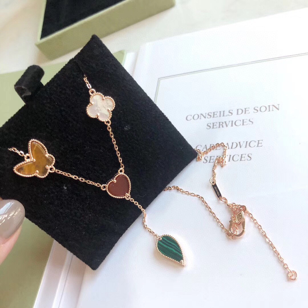 [Limara]LUCKY SPRING 4 MOTIFS ROSE GOLD NECKLACE