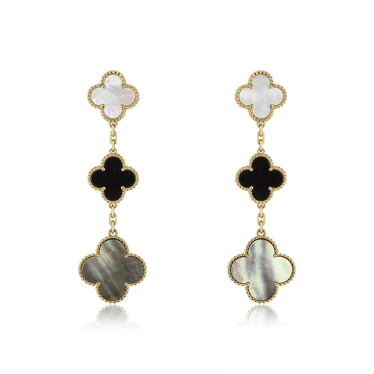 [Limara]CLOVER EARRINGS GOLD ONYX MOP 3 MOTIF