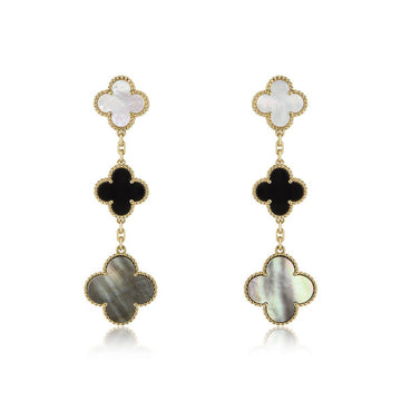 [Limara]CLOVER EARRINGS GOLD ONYX MOP 3 MOTIF
